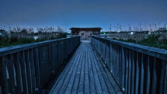 Bretter Steg in der Nacht