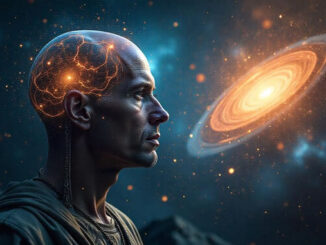 Unsichtbare Kraft im Universum berührt einen Mann