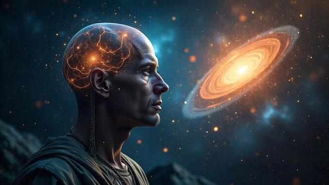 Unsichtbare Kraft im Universum berührt einen Mann