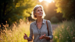 medial eine Frau im Wald
