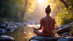 Mehr Lebensqualität durch Yoga und Ayurveda Achtsamkeitstraining einer Frau am Fluss