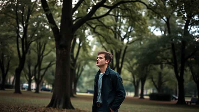 Wahrhaftigkeit oder Authentizität ein Mann steht nachdenklich im Park