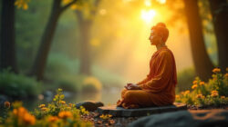 3 Juwelen Meditation - Buddha Staue im Wald
