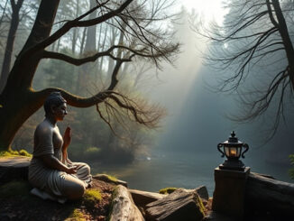Altwerden und Tod Buddha am Fluss