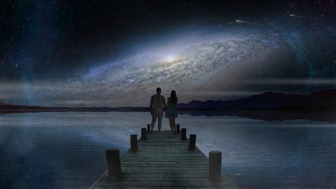 Paar steg see saturn space