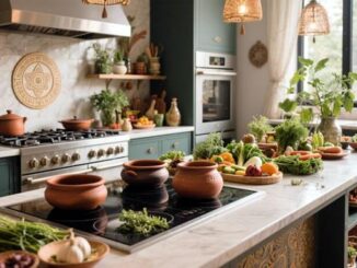 Küche gefüllt mit Gewürzen und Kräutern für Ayurveda