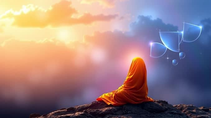 Vier Arten des Denkens am Beispiel eines Menschen auf einem Felsen