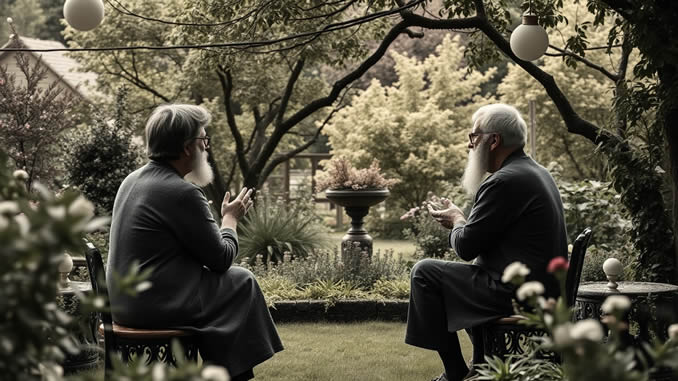 Esoterische Konzepte von Männern diskutiert