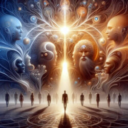 Mystische Tradition und integrale Weisheit Menschen gehen zum Licht der Weisheit