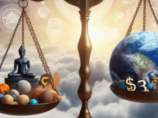 Waagschale mit spirituellen und ökonomischen Werten