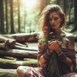 Lebensbereich Sexualität und Geld, ein Erbe unserer Ahnen Frau in der Natur im Ritual zur Befreiung von Ahnenmustern