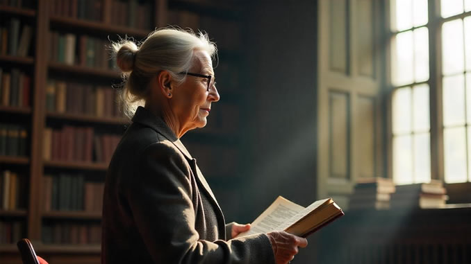 Spirituelle Einsamkeit einer Seniorin mit Buch