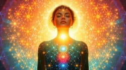 Phänomenologie und spirituelle Erkenntnisse Frau Chakren pulsierende Lichter