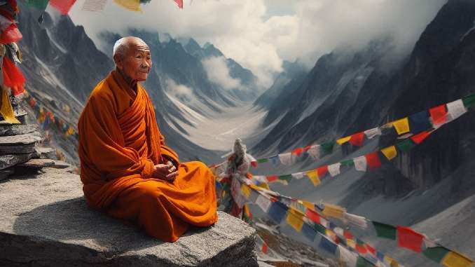 Moench im Hochgebirge der Weltreligionen