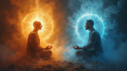 Dimension Männer sitzen sich gegenüber