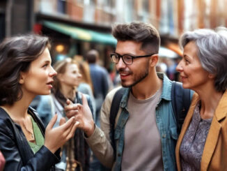 Menschen diskutieren lebhaft und zugewandt