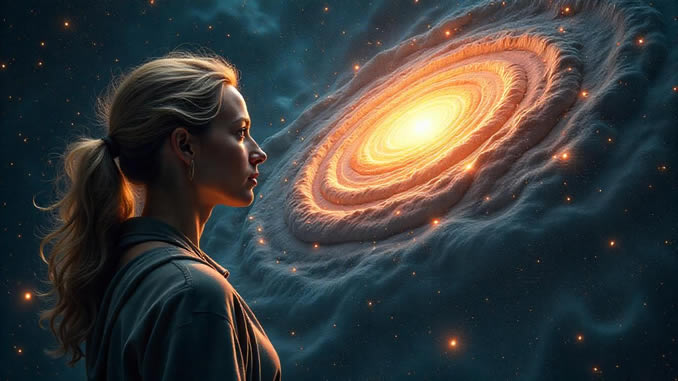 Unsichtbare Kraft im Universum berührt eine Frau