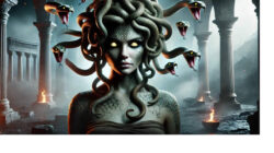 Medusa Kopf mit Schlangen in einem Tempel