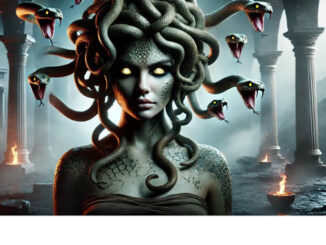 Medusa Kopf mit Schlangen in einem Tempel