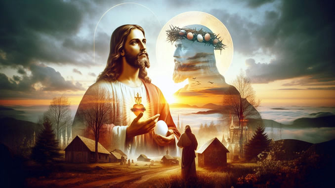 Ostern Collage mit Jesus und Hintergrund