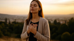 Selbstheilungskraft junge spirituelle Frau im stillen Gebet