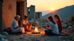 Spirituelle Zeitwahrnehmung menschen am Feuer in der Natur