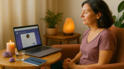 Online Psychic Readings Sitzung einer Frau am Laptop