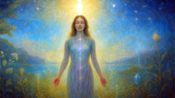Spirituelle Frequenz Frau verbunden in der Natur