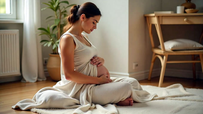 Schwangerschaft und Spiritualität eine schwangere Frau auf einer Decke