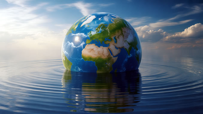 Klimaerwärmung und die Erde versinkt im Wasser
