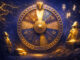 altes Glücksrad mit Zwergen und Gold