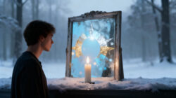 Spirituelle Praxis im Alltag - Junger Mann im Schnee vor einem Spiegel