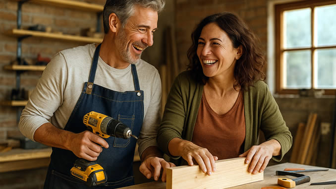ein Paar hat Freude beim Handwerken