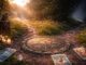 Weggabelung im Wald mit Elementen aus dem Tarot