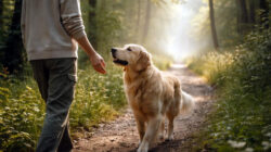 Tiere wahrnehmenMann im Wald mit Hund
