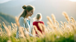 Frau im Feld voller Freude