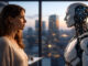 Frau und Roboter im Labor