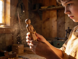 Kind mit Holzpuppe in der Hand