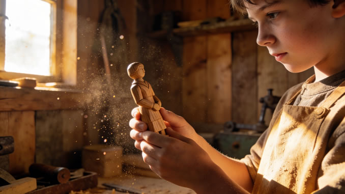 Kind mit Holzpuppe in der Hand