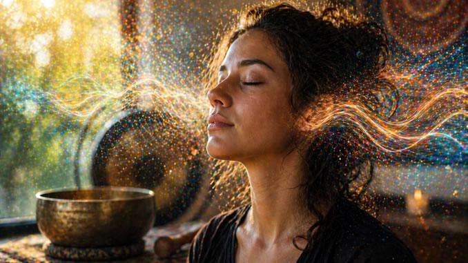 eine Frau hört Spirituelle Frequenzen