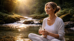 Nachhaltige Naturkosmetik Meditation am Waldstrom bei Sonnenaufgang