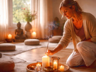 Leiterin bereitet Meditationsraum vor