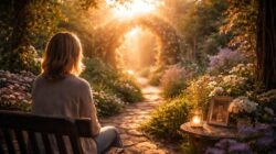 warum Verstorbene Zeichen senden Zauberhafter Garten im Abendlicht