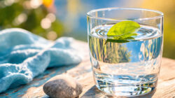 Sterbephasen nach Kübler-Ross Wasserglas mit grünem Blatt im Sonnenschein