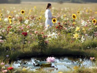 weite Sommerwiese mit-verschiedenen Blumenarten