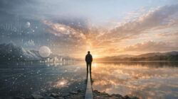 Neurowissenschaften und Spiritualität geometrische, wissenschaftliche Landschaft und natürliche Welt