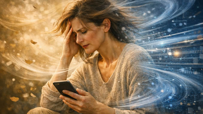 Frau im Wirbel und Handy