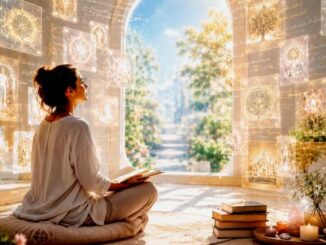 Frau in Meditation mit der Akasha Chronik
