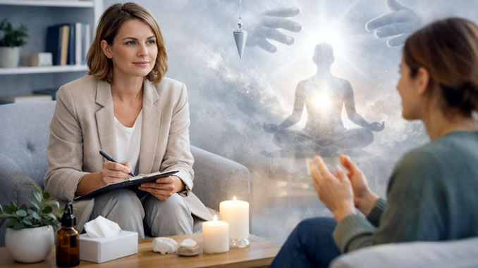 Therapiegespräch mit spirituellen Symbolen