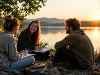 Sinn statt Status diskutieren junge Menschen am See